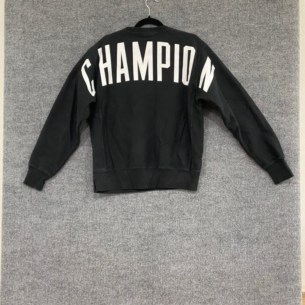 Champion Reverse Weave Sweatshirt Black Big Logo Back Spellout GF70 BKC Mens M